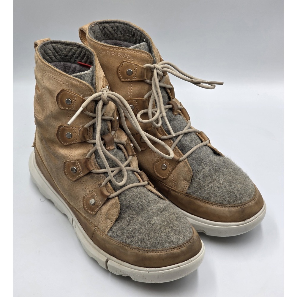 Sorel Women's 10 Explorer II Joan Felt Waterproof Leather Suede Faux-fur Boots